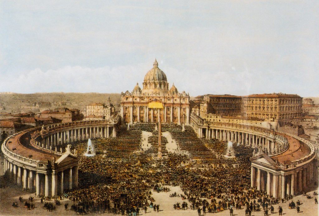A bazilika és a Bernini által tervezett tér képeslapon (MaNDA)