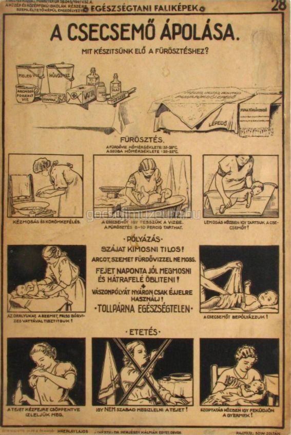 Iskolai szemléltetőkép: a csecsemő ápolása, 20. század első fele - Göcseji Múzeum, CC BY-NC-ND
