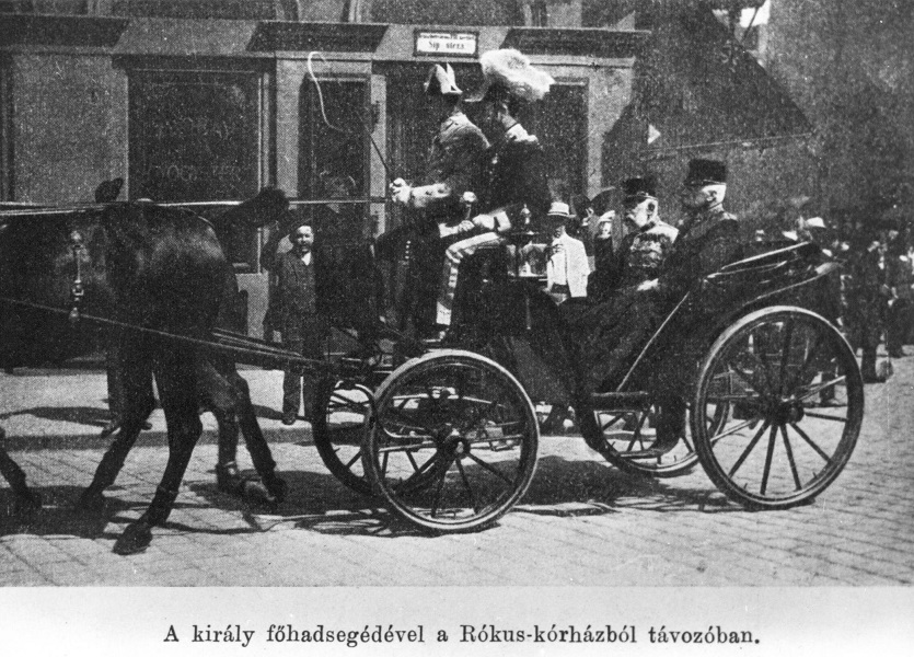 A király főhadseregével a Rókus-kórházból távozóban, kép a Vasárnapi Újságban, 1903 - Magyar Kereskedelmi és Vendéglátóipari Múzeum, CC BY-NC-ND