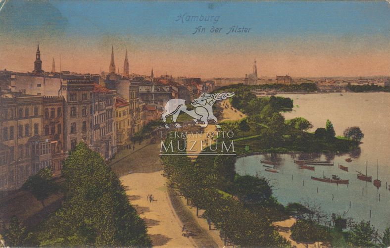 Az Alster folyón, képeslap - Herman Ottó Múzeum, CC BY-NC-ND
