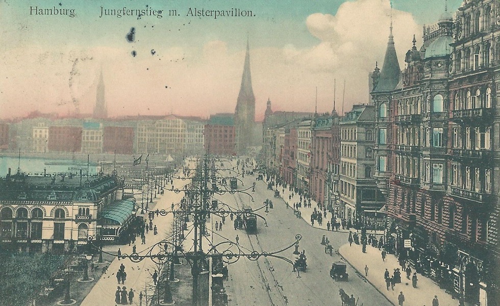 Hamburg, Jungfernstieg - képes levelezőlap 1912-ből - Magyar Kereskedelmi és Vendéglátóipari Múzeum, CC BY-NC-ND