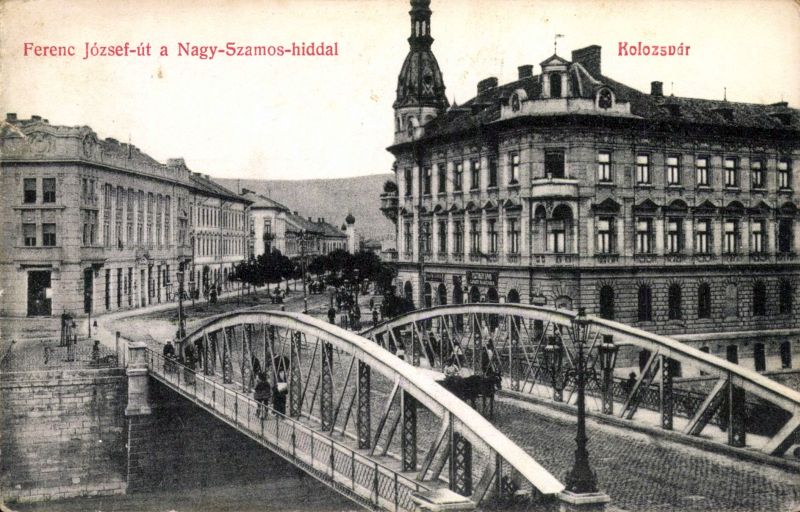 Kolozsvár, Ferenc József út a Nagy-Szamos híddal, képeslap - MKVM, CC BY-NC-ND