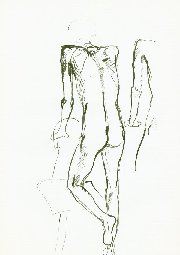 Berki Viola: Háttal álló férfiakt, tanulmányrajz - Thorma János Múzeum, CC BY-NC-ND