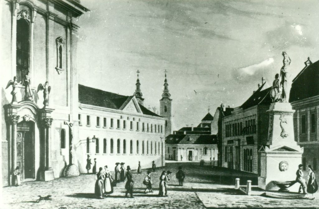 A Kárpátia söröző előtti idők, Pest, Ferenciek tere, 1830 körül - MKVM, CC BY-NC-ND